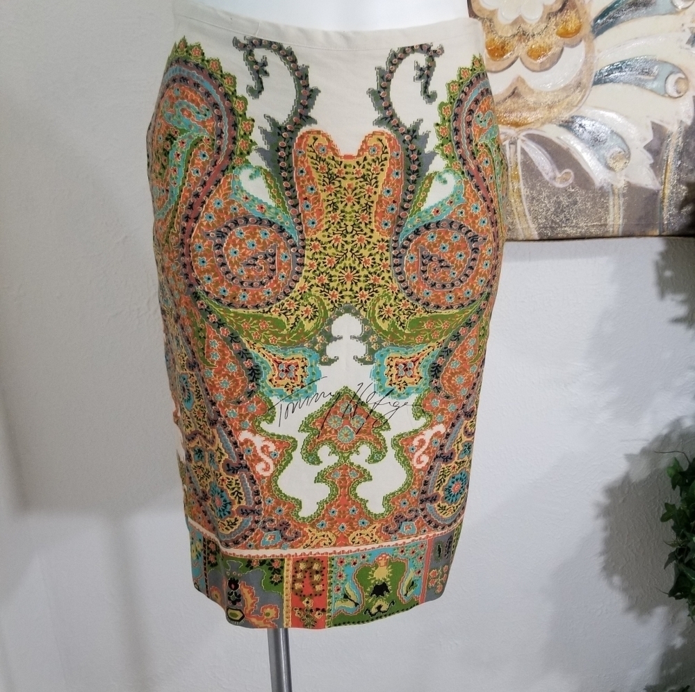 Tommy Hilfiger Paisley Art Deco Pencil A-Line Skirt Multi-Color Size 4 - Picture 2 of 13